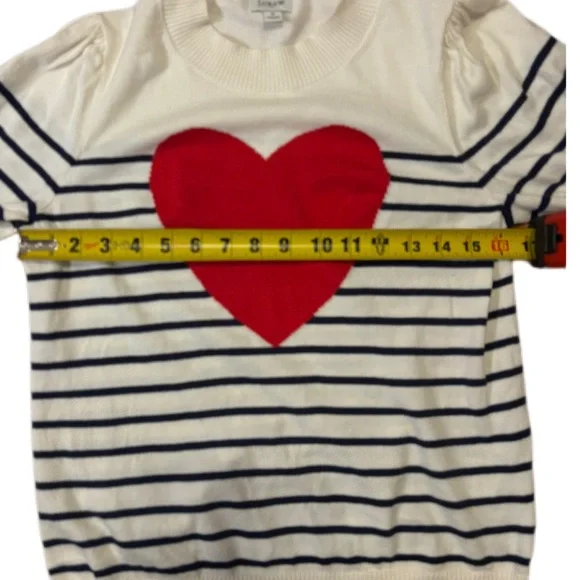 J. Crew Women's Small Puff-Sleeve Heart Sweater Ivory Navy Stripe EUC - Picture 7 of 8